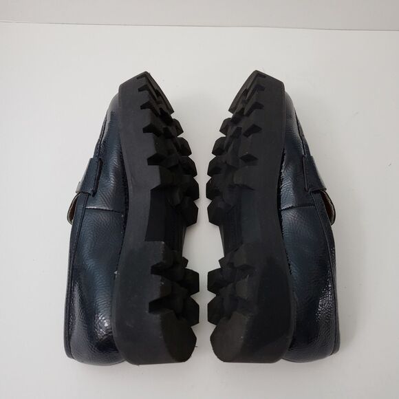 FRANCO SARTO Bazel Penny Loafers Shoes Womens 7 Dark Navy Blue Patent Vegan Lug - Picture 7 of 9